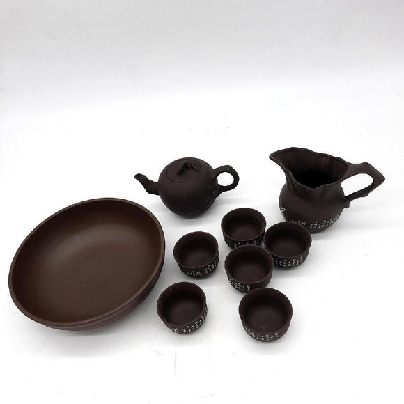 Vintage Yixing Zisha 10 Pc Brown Clay Chinese Tea Set In Original Box - Picture 3 of 9